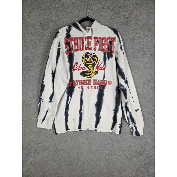 Cobra Kai Graphic Hoodie Mens L White Black Tie Dye Pullover MMA Karate Kid - Picture 1 of 6